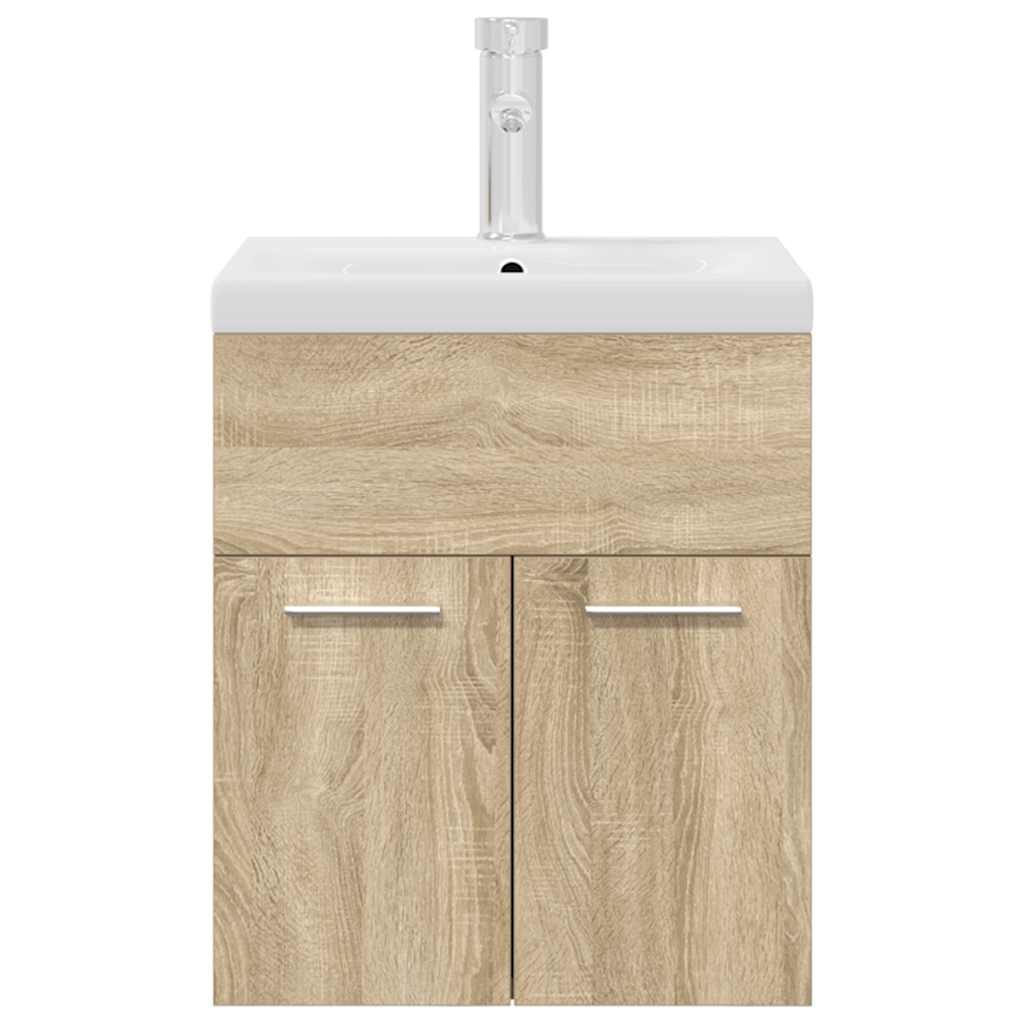 Bathroom Sink Cabinet with Built-in Basin and Faucet Sonoma Oak